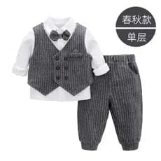 Outono inverno novo estilo bebê menino puro algodão manga comprida gravata borboleta cavalheiro terno de um ano de idade
