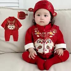 Bebê mês inteiro roupas ano de idade macacão festivo estilo chinês vestido colete macacão bebê um ano de idade vestido