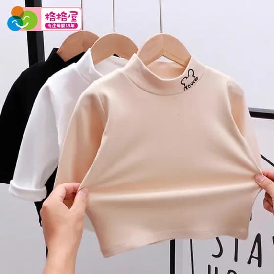 Camisa de fundo de meia gola alta de veludo alemão infantil bebê camiseta de manga comprida outono quente roupas infanti