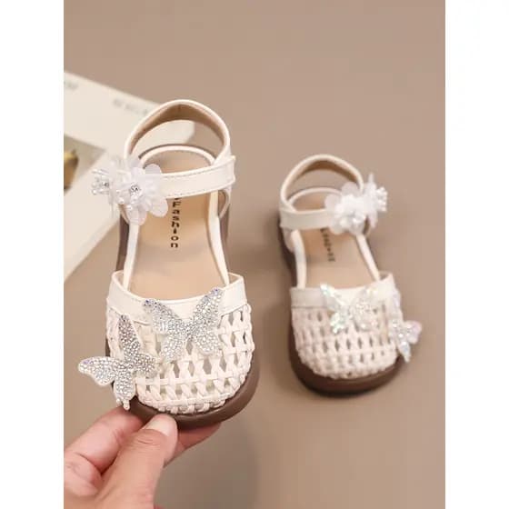[Coleção borboleta mel] tecido Toe-coberto meninas sandálias sola macia 2026 verão crianças sapatos de bebê sandálias le