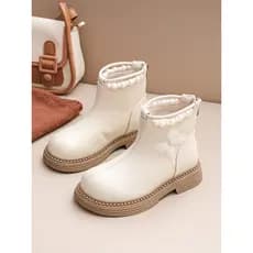 Pérola arco meninas estilo princesa botas curtas 2025 inverno novo estilo mais veludo crianças botas de algodão dois sap