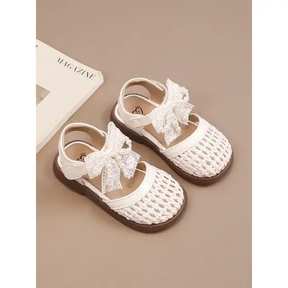[Bowknot] Sandálias femininas Baotou tecidas com sola macia 2026 Sandálias de verão para bebês estilo princesa Sandálias