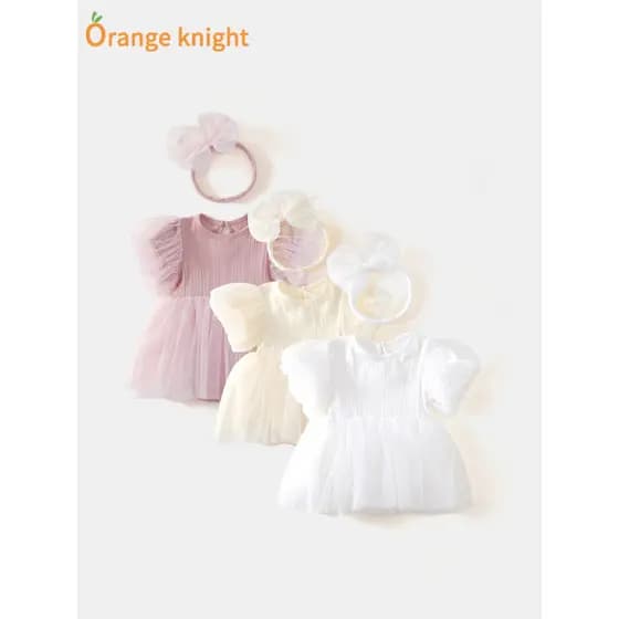 Vestido de bebê com manga bufante, verão, recém-nascido, menina, mês inteiro, roupas, cem dias, vestido de princesa, est