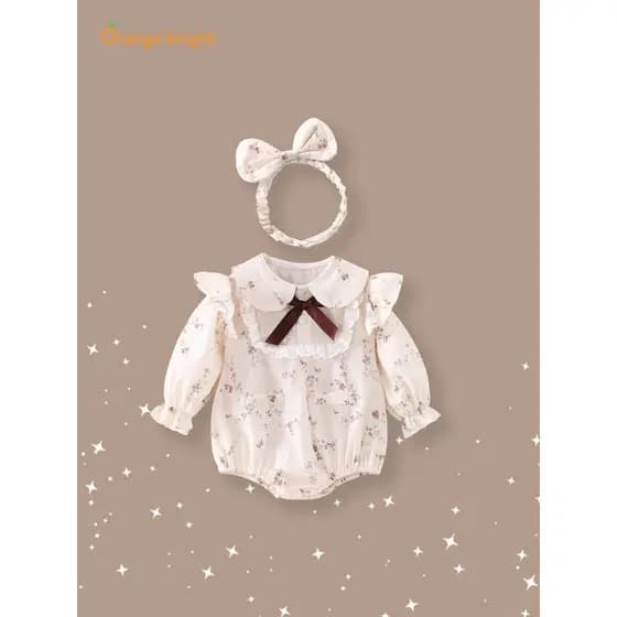 Feminino bebê mês inteiro cem dias vestido francês Floral doce princesa bebê macacão bebê primavera roupas de manga comp