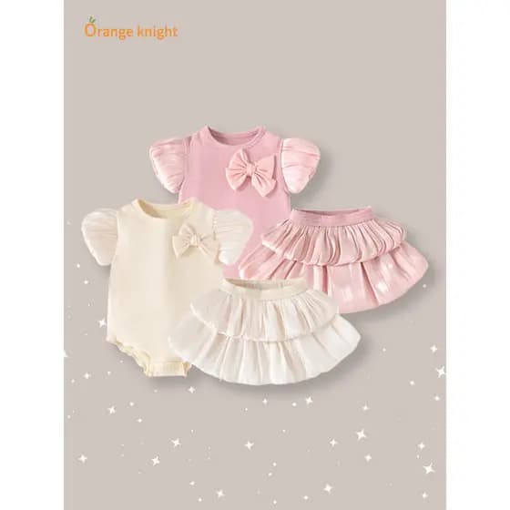 Terno de verão para recém-nascidos, um ano, mês inteiro, bebê, doce, estilo ocidental, laço, nádegas, roupas, saia de bo