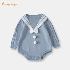 Bebê primavera outono roupas de malha macacão bebê menina bonito triângulo macacão ins Super quente lã princesa macacão