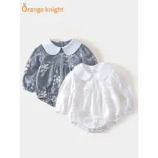 Bebê menina primavera roupas bebê recém-nascido triângulo bodysuit bonito boneca colarinho princesa mês inteiro cem dias