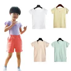 Verão fino puro algodão meninas camiseta de manga curta japonês crianças em torno do pescoço estiramento meia manga meni