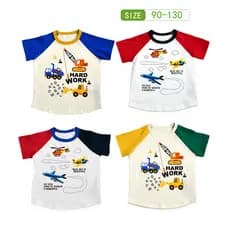 Novo verão estilo fino meninos camiseta de manga curta em torno do pescoço engenharia veículo bebê meio-
