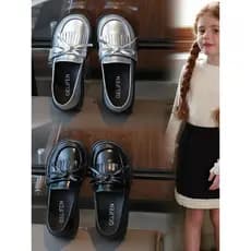 2026 primavera novo estilo meninas sapatos de couro estilo britânico preto moda menina mocassins sola macia crianças erv