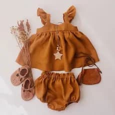 Meninas camisa saia triângulo Shorts conjunto de 2 peças colete camisa saia babados manga voadora bebê menina ins algodã