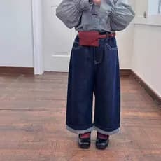 Meninas 2026 jeans versão coreana outono calças infantis meninas All-Match Micro-estretch moda enrolado jeans retos