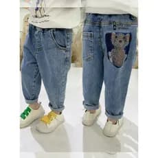 Meninas primavera outono Jeans roupas infantis novo estilo urso calças de perna apertada médio grande crianças versão co