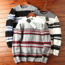 Remessa de comércio exterior Pedido do Japão!Outono inverno masculino listras de malha grossa Casual em torno do pescoço