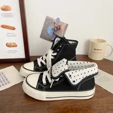 Coreano Polka Dot sapatos de lona feminino ins na moda All-Match 2026 verão estudante plana Casual novo estilo Mid-Top t