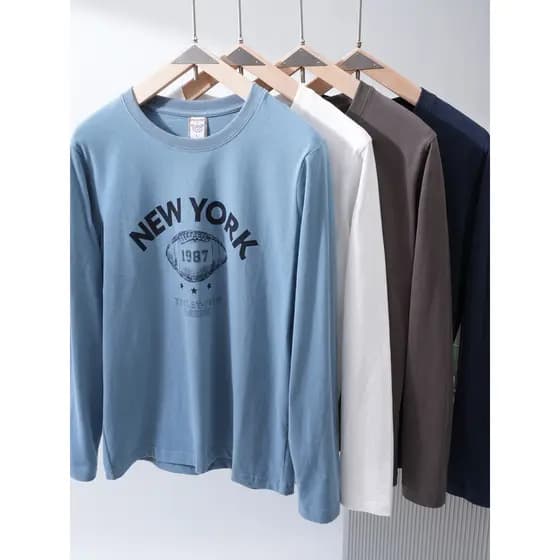 Americano Retro Street Wear camiseta de manga comprida masculina primavera outono novo estilo solto Casual All-Match em
