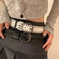 Branco estilo Punk y2k Retro cinto feminino 2023 novo estilo verão rebite cinto All-Match Jeans decorativos largo