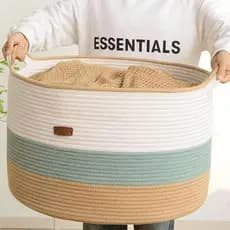 Cesta de armazenamento de corda de algodão transfronteiriça Fio de algodão Cesta de roupas sujas tecida Cesta de roupas
