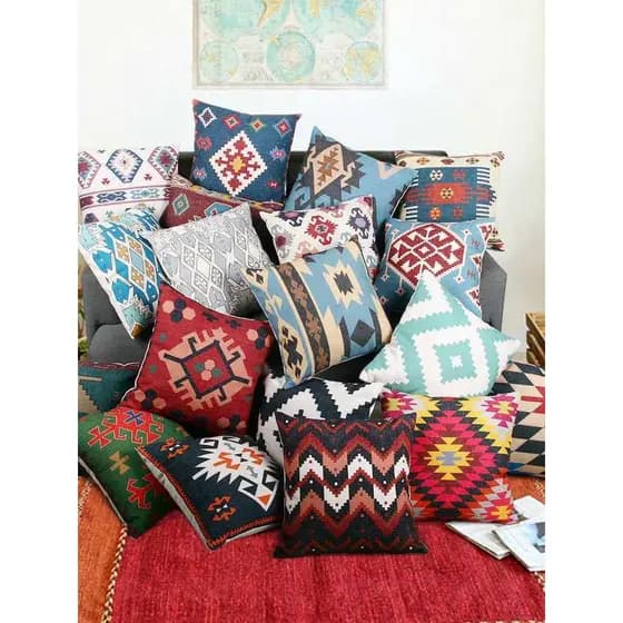 Almofada boêmia kilim kilim Atlântico estilo étnico capa de almofada de linho de algodão