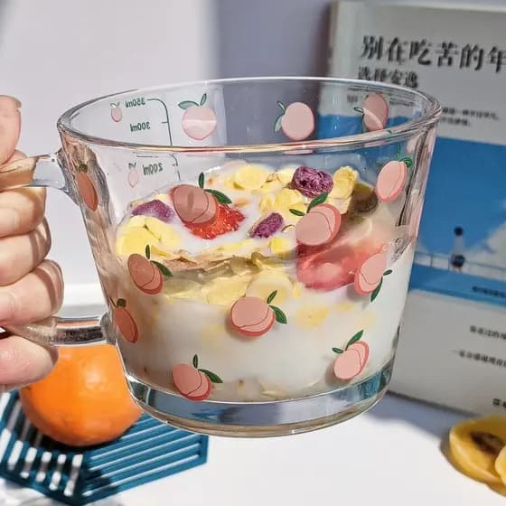 Copo de café da manhã de vidro de grande capacidade doméstico feminino com alça iogurte aveia leite espuma tigela de ave