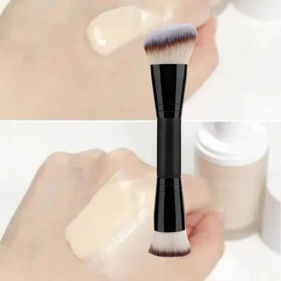 Pincel de base portátil, contorno de duas cabeças, pincel de contorno de cabelo macio, pincel de fixação de base, pincel