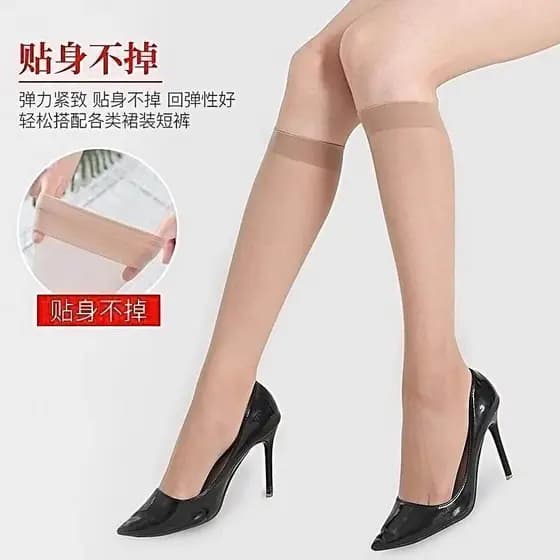 [Meias de cristal lindas para pernas] Meias femininas de verão para panturrilha, tubo longo, estilo fino, até mesmo cor