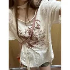 Americano Wasteland estilo borboleta impressão solta mais magro olhar de manga curta camiseta feminina verão quente meni