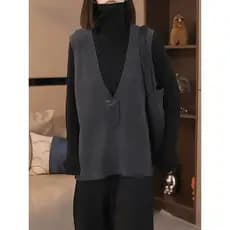 Francês idade-reduzindo gola alta Bottoming topo de malha colete terno feminino primavera novo estilo nicho Popular topo