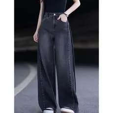 Design preto sentimento chique Jeans senhoras primavera outono Popular Retro solto reto Machete calças de perna larga