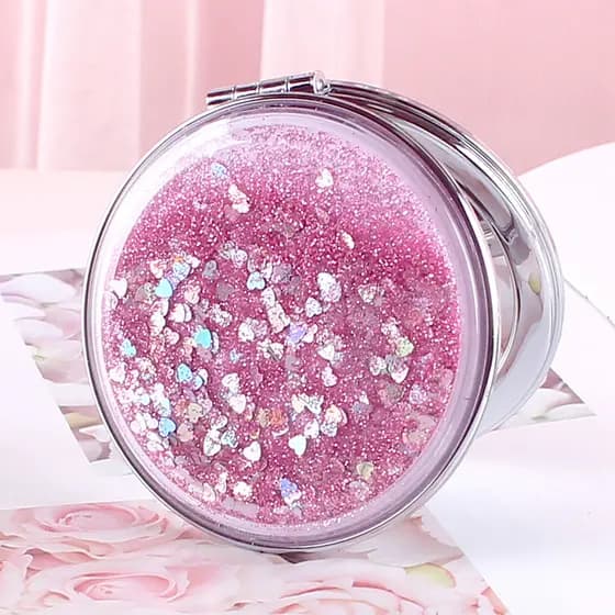 Menina coração estudante Glitter dupla face espelho de ampliação bonito portátil pequeno Flip dobrável espelho de maquia