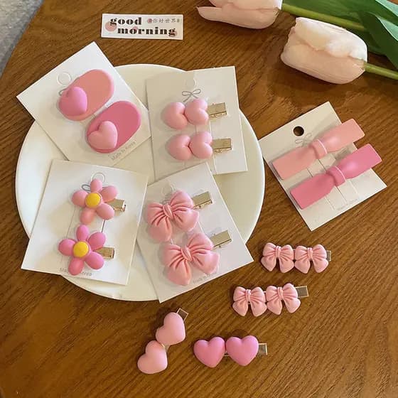 Rosa crianças pequeno grampo de cabelo lado feminino bonito simples Hairpin menina coração Duckbill franja clipe cocar