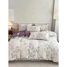 Retro impresso linho fio duplo renda lençol estilo conjunto de quatro peças flor conjunto de cama estilo renda