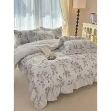Novo estilo fio-tingido Jacquard linho renda francesa conjunto de quatro peças Retro Floral algodão linho renda colcha c
