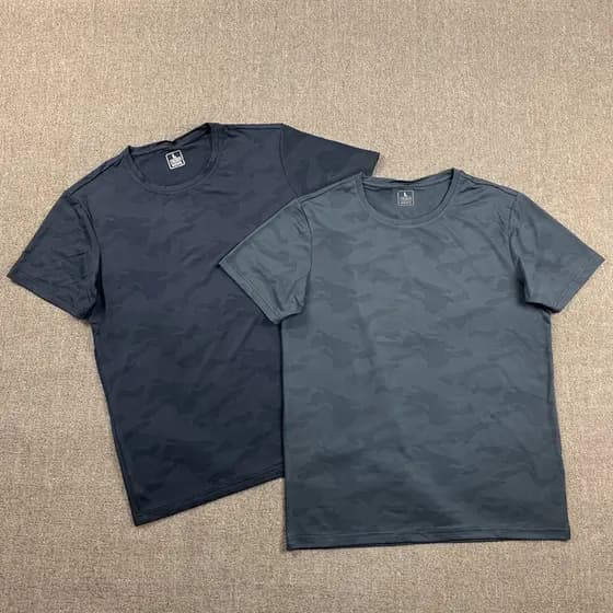 Camuflagem ao ar livre padrão escuro camiseta de secagem rápida de manga curta t masculino verão em torno do pescoço abs
