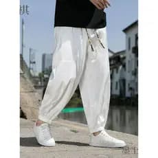 Calças de ar condicionado masculinas Jacquard Leggings soltas na moda calças casuais de seda gelo estilo fino verão Drap