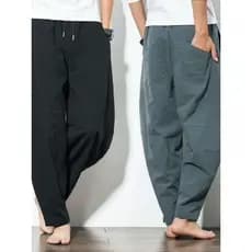 Novo estilo de verão calças casuais masculinas estilo fino calças de linho soltas estilo chinês tamanho grande calças ma