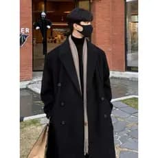 Jaqueta masculina novo estilo de venda quente comprimento médio sobre o joelho casaco de lã Street Wear solto Casual