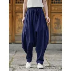 Bloomers unissex tamanho grande solto algodão linho primavera verão calças novo estilo chinês Bungee feminino meditação