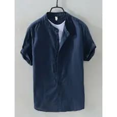 Novo estilo chinês gola alta camisa de linho masculina de manga curta camisa de linho de algodão verão estilo fino solto