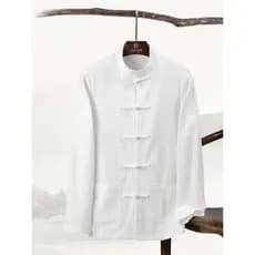 Camisa estilo chinês masculina de manga comprida primavera outono estilo disco botão de meia-idade Casual interior topo