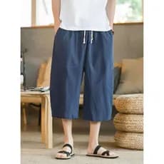 Algodão linho solto tamanho grande calças casuais masculinas calças cortadas estilo chinês verão wear Street wear estilo