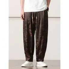 Retro novo estilo estilo chinês masculino na moda calças casuais de seda gelo Plus Size verão Jacquard calças retas de p