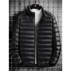Jaqueta acolchoada de algodão de seda leve masculina outono inverno novo estilo tamanho grande ultraleve gola alta com c