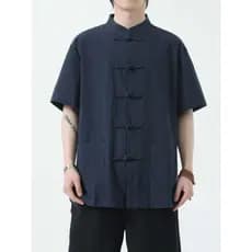 Novo estilo camisa de linho masculina de manga curta estilo fino solto meia manga Tang terno estilo chinês camisa de lin