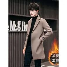 Novo estilo masculino blusão versão coreana casaco masculino na moda de comprimento médio casaco de lã masculino velo