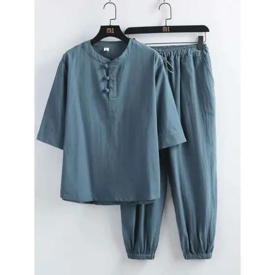 Estilo chinês Tang terno de chá chinês meia manga meditação camada terno verão budista Casual terno Zen linho taoísta te