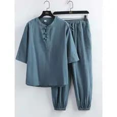 Estilo chinês Tang terno de chá chinês meia manga meditação camada terno verão budista Casual terno Zen linho taoísta te