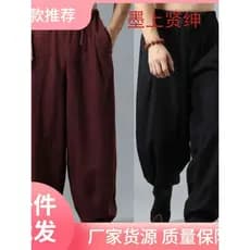 Novo estilo verão linho estilo chinês calças masculinas casuais soltas algodão linho prática calças camada de meditação