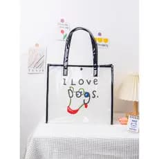 Shangying @ Naughty Dog Cartoon pvc Jelly Bag Transparente Portátil Feminino Bolsa de Ombro Grande Capacidade Engrossado