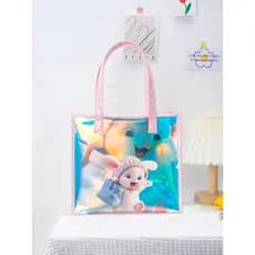 Shangying @_ Bolsa Coelho Colorida Portátil Laser Jelly Bag Cartoon Cute Shopping Bag Bolsa de Mão